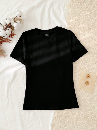 Tseoso 3pcs Casual Minimalist 95% Cotton Women's Round Neck Fitted Long Short Sleeve T-Shirt Set