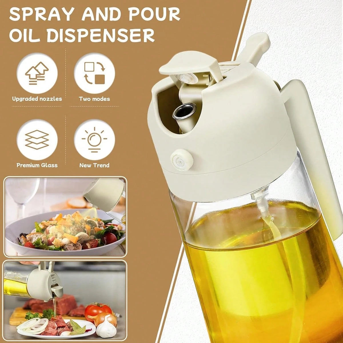 TUMATICLY 2PCS Glass Olive Oil Bottles, 2-In-1 Dropper & Oil Sprayer Kitchen Gadgets, Dark Green Glass For Anti-Oxidation, 16oz/480ml Seasoning Storage Bottles, Oil Sprayer & Dispenser, Perfect Housew
