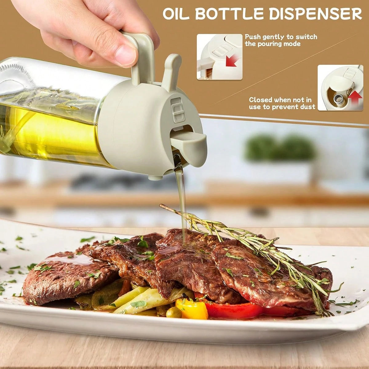 TUMATICLY 2PCS Glass Olive Oil Bottles, 2-In-1 Dropper & Oil Sprayer Kitchen Gadgets, Dark Green Glass For Anti-Oxidation, 16oz/480ml Seasoning Storage Bottles, Oil Sprayer & Dispenser, Perfect Housew