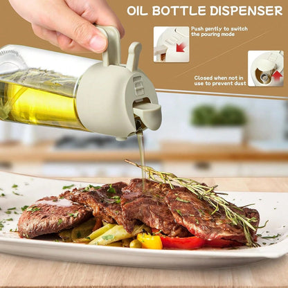 TUMATICLY 2PCS Glass Olive Oil Bottles, 2-In-1 Dropper & Oil Sprayer Kitchen Gadgets, Dark Green Glass For Anti-Oxidation, 16oz/480ml Seasoning Storage Bottles, Oil Sprayer & Dispenser, Perfect Housew