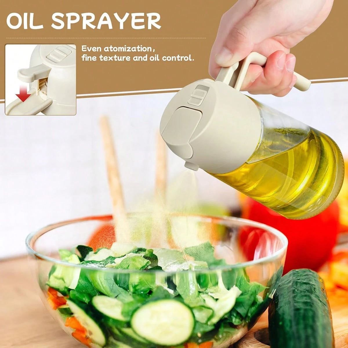 TUMATICLY 2PCS Glass Olive Oil Bottles, 2-In-1 Dropper & Oil Sprayer Kitchen Gadgets, Dark Green Glass For Anti-Oxidation, 16oz/480ml Seasoning Storage Bottles, Oil Sprayer & Dispenser, Perfect Housew