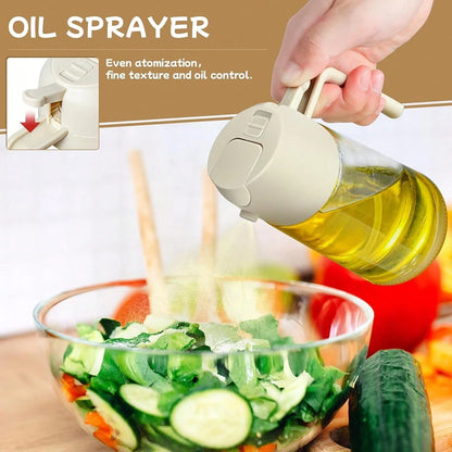 TUMATICLY 2PCS Glass Olive Oil Bottles, 2-In-1 Dropper & Oil Sprayer Kitchen Gadgets, Dark Green Glass For Anti-Oxidation, 16oz/480ml Seasoning Storage Bottles, Oil Sprayer & Dispenser, Perfect Housew