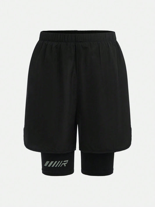 Tween Boys' Anti-Flasher Knit Shorts With Woven Printed Pattern, Casual Sports Shorts