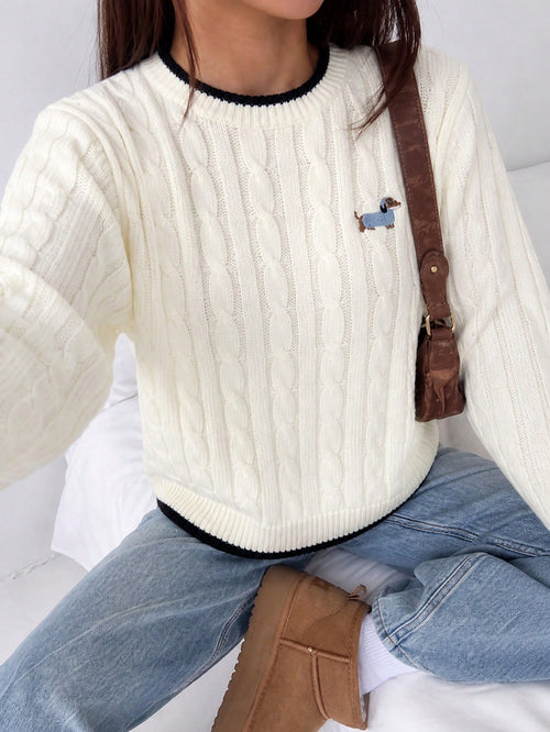 Tween Girls Striped Colorblock Cable Knit V-Neck Lantern Sleeve Oversized Pullover Sweater, Suitable For Autumn/Winter And Outdoor Wear
