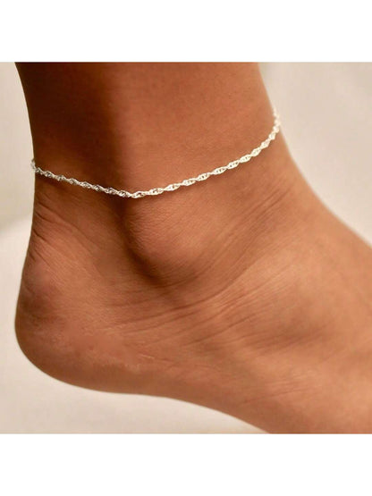 Twisted Anklet Minimalist Shiny Anklet Multi-Layer Anklet Women's Silver Anklet Beach Anklet Boho Style Anklet Foot Jewelry Mother's Day Summer Accessory Gift
