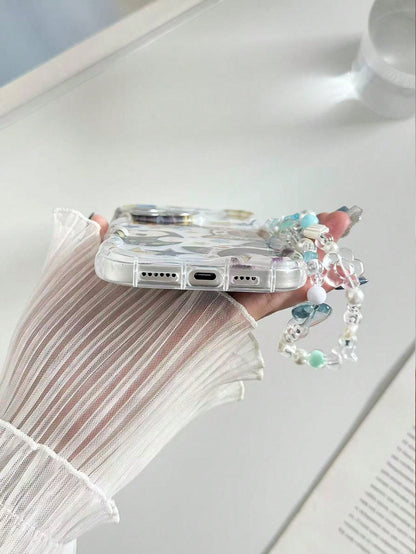 Twisted Wave Edge Minimalist Premium TPU Star Cat Painted Anti-Drop Phone Case Protective Cover With Handmade Beaded Bracelet Accessory Compatible With IPhone 16/11/16pro/16plus/16promax/16e/15Promax