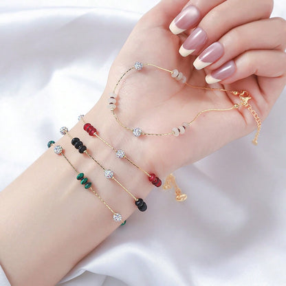 Two Layer Beaded Alloy Anklet Malachite Black Stone Rhinestone Adjustable Foot Bracelet Summer Beach Casual Occasion