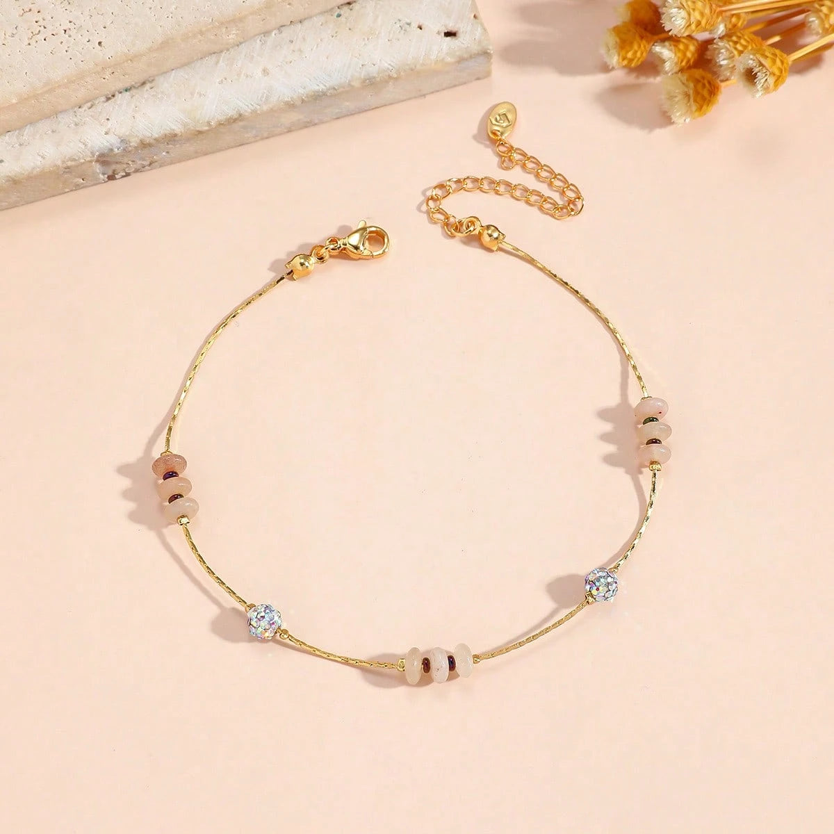 Two Layer Beaded Alloy Anklet Malachite Black Stone Rhinestone Adjustable Foot Bracelet Summer Beach Casual Occasion