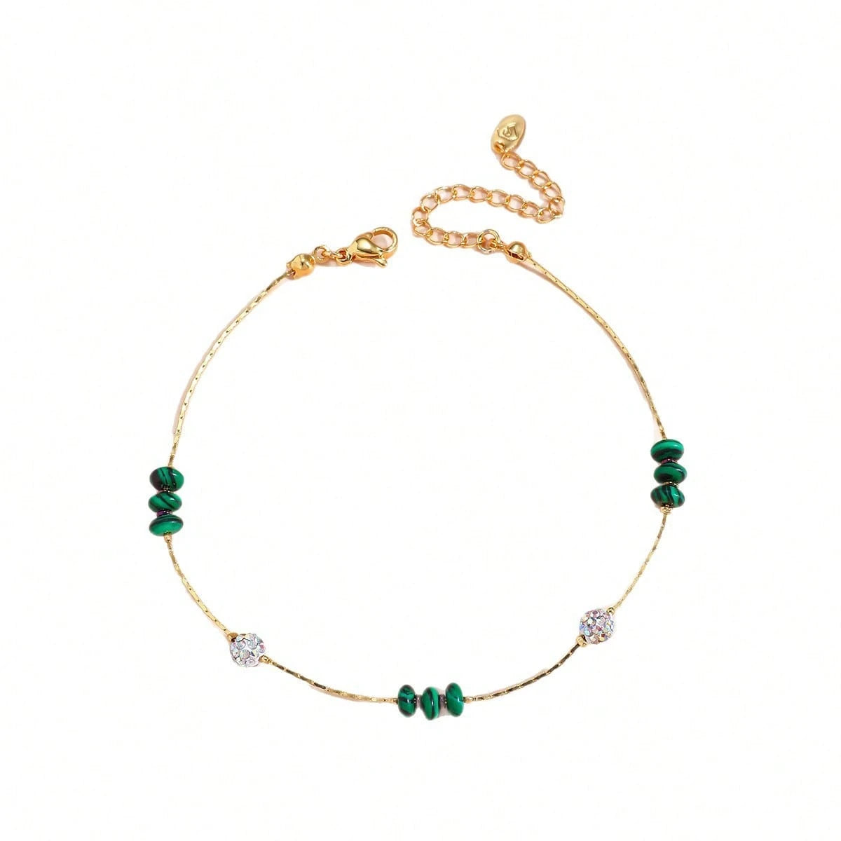 Two Layer Beaded Alloy Anklet Malachite Black Stone Rhinestone Adjustable Foot Bracelet Summer Beach Casual Occasion