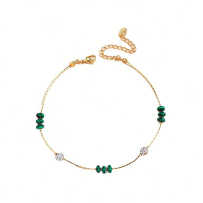 Two Layer Beaded Alloy Anklet Malachite Black Stone Rhinestone Adjustable Foot Bracelet Summer Beach Casual Occasion