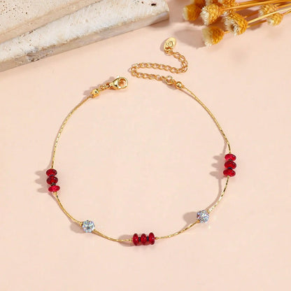 Two Layer Beaded Alloy Anklet Malachite Black Stone Rhinestone Adjustable Foot Bracelet Summer Beach Casual Occasion