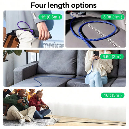 Type-C Fast Charger, USB-A To USB-C Data Cable, Braided USB-C Charging Cable, Compatible With Apple, One+ And Other Smartphones