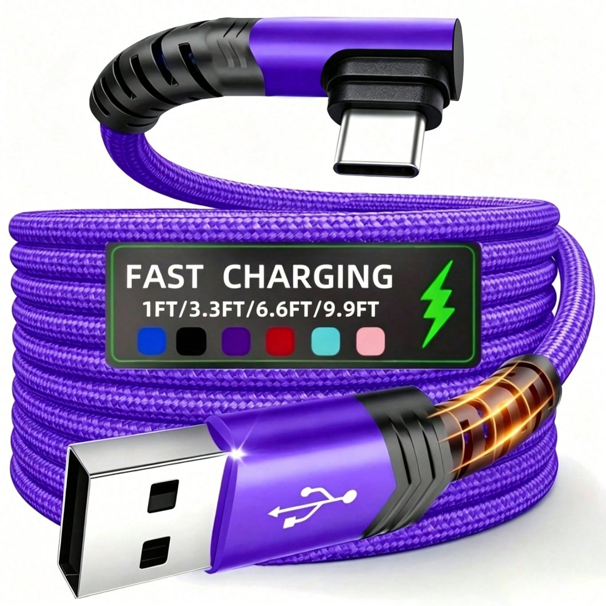 Type-C Fast Charger, USB-A To USB-C Data Cable, Braided USB-C Charging Cable, Compatible With Apple, One+ And Other Smartphones