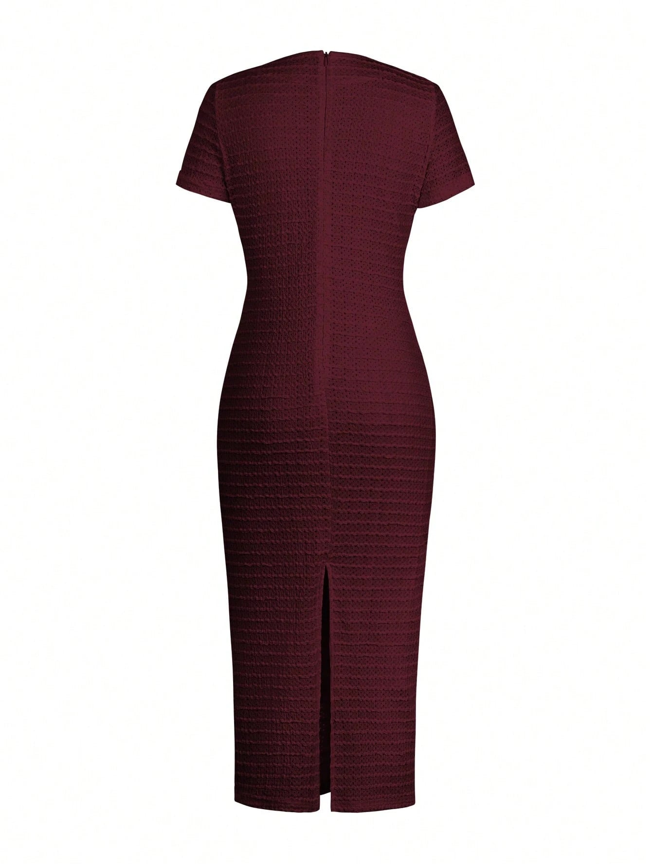 Unadoll Women Fall Burgundy Tweed Midi Dress, Short Sleeve Button Bodycon Dress With Back Slit For Birthday Party Fall Date Night Elegant Summer