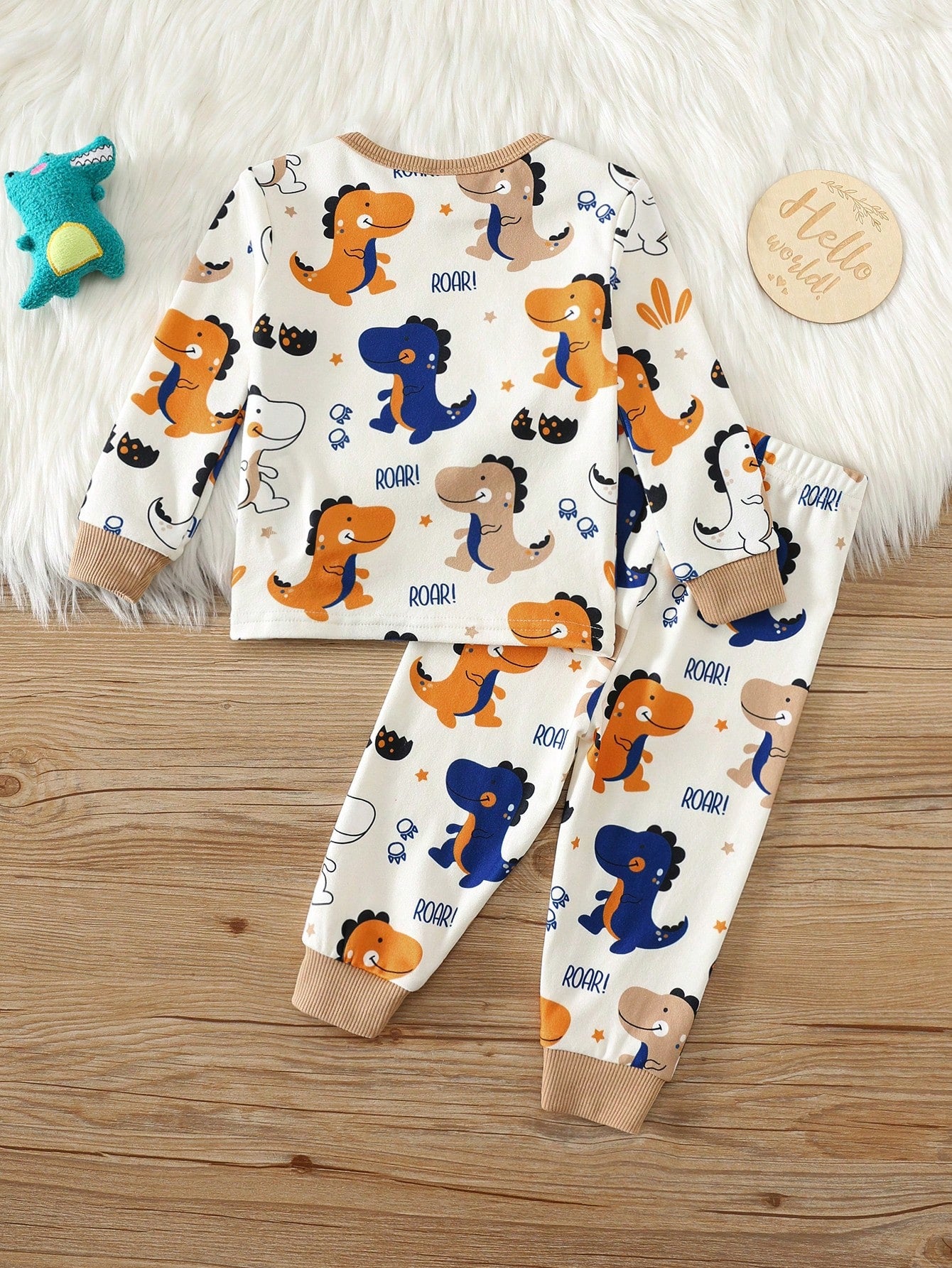 Unisex Baby Boy Baby Girl Snug Fit Autumn/Winter Cute Dinosaur Pattern Soft Comfortable Tight Pajama Loungewear Set 2pcs, Baby Pajama, Squishy