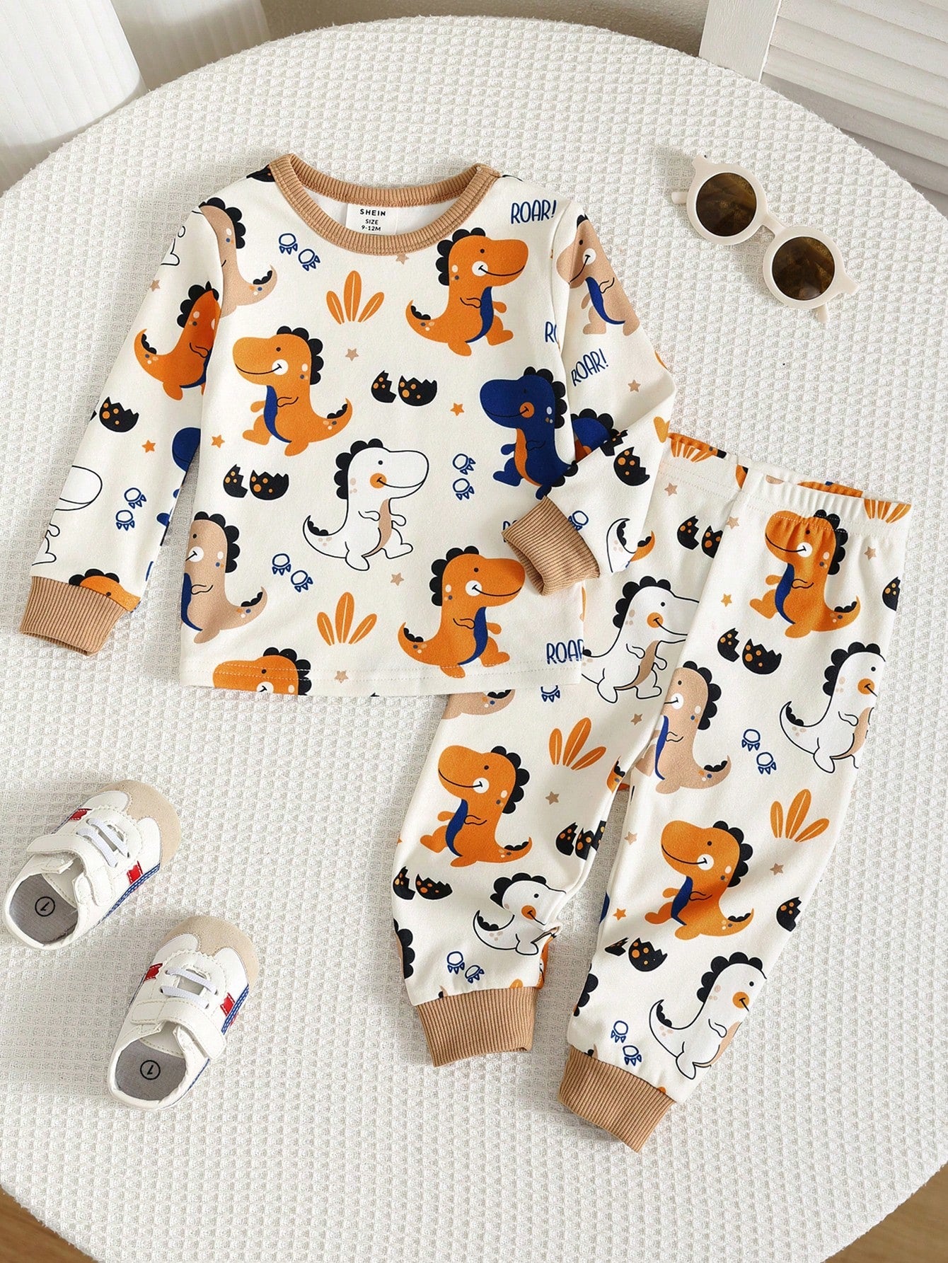 Unisex Baby Boy Baby Girl Snug Fit Autumn/Winter Cute Dinosaur Pattern Soft Comfortable Tight Pajama Loungewear Set 2pcs, Baby Pajama, Squishy