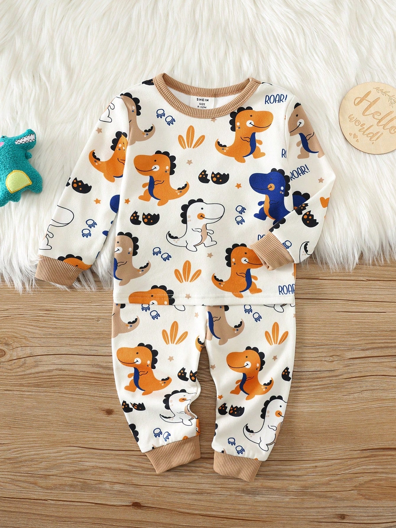 Unisex Baby Boy Baby Girl Snug Fit Autumn/Winter Cute Dinosaur Pattern Soft Comfortable Tight Pajama Loungewear Set 2pcs, Baby Pajama, Squishy