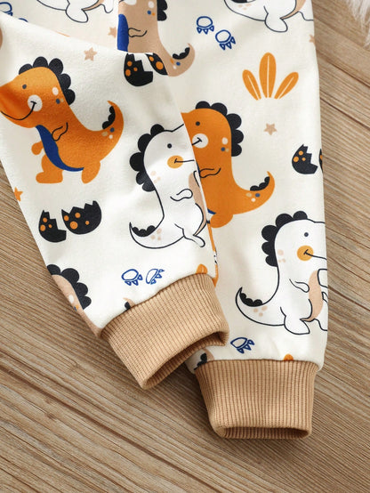 Unisex Baby Boy Baby Girl Snug Fit Autumn/Winter Cute Dinosaur Pattern Soft Comfortable Tight Pajama Loungewear Set 2pcs, Baby Pajama, Squishy