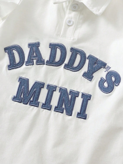 Unisex Baby Boy/Girl Baby Boy 2 Sets Spring/Summer Casual Cute Parent-Child Slogan Short Sleeve Romper And Denim Sun Hat Set, Baby Boy Outfit Sets, Baby Boy Summer Clothes, Streetwear, Baby Clot