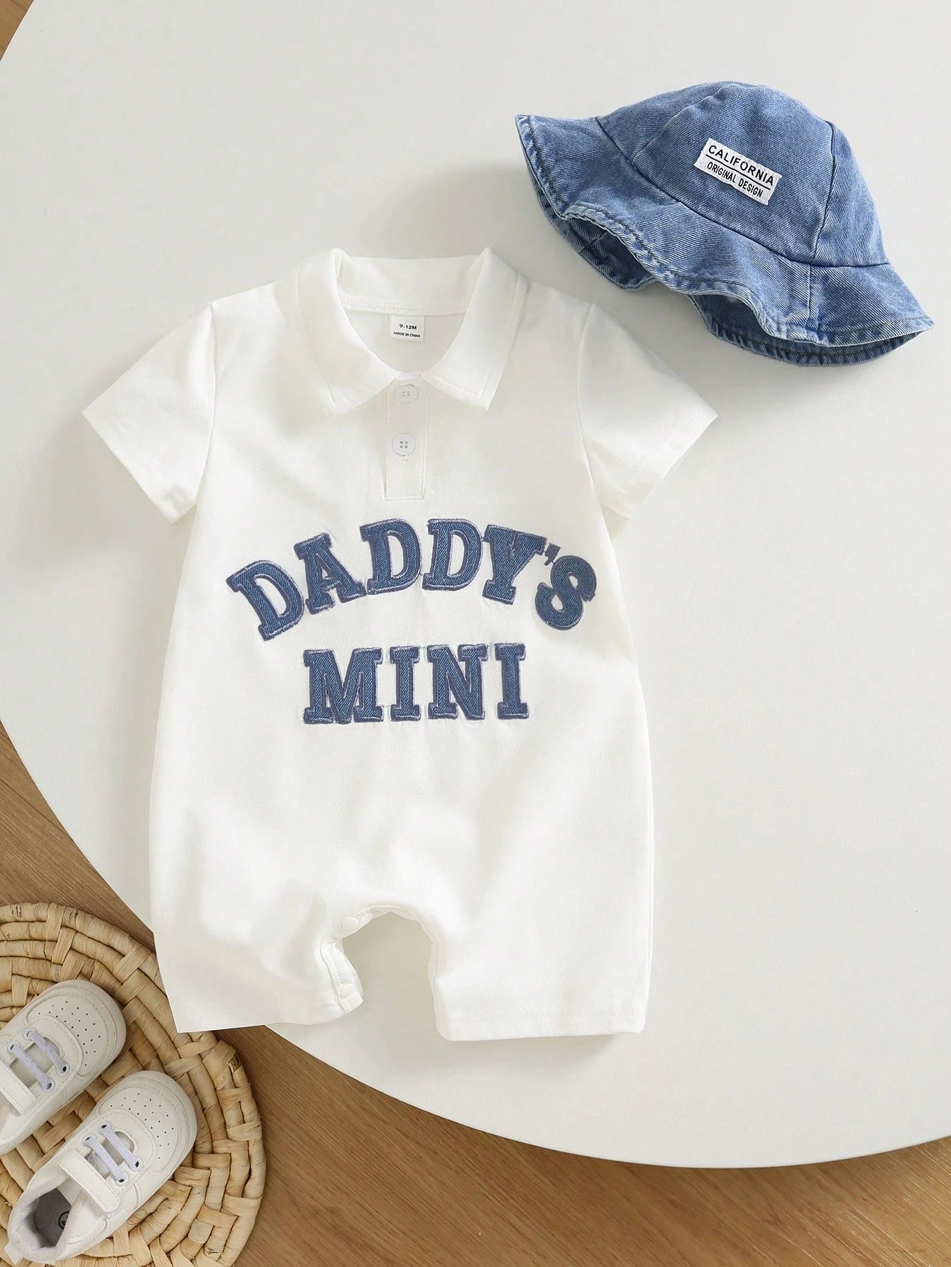 Unisex Baby Boy/Girl Baby Boy 2 Sets Spring/Summer Casual Cute Parent-Child Slogan Short Sleeve Romper And Denim Sun Hat Set, Baby Boy Outfit Sets, Baby Boy Summer Clothes, Streetwear, Baby Clot