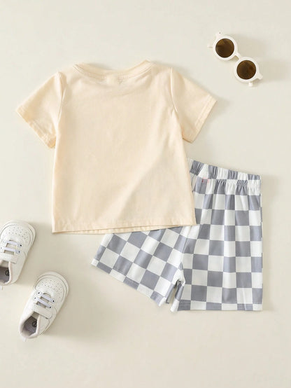 Unisex Baby Boy/Girl, Toddler 2pcs Spring/Summer Casual Fashion Short Sleeve T-Shirt Set, Streetwear, Baby Outfit Sets