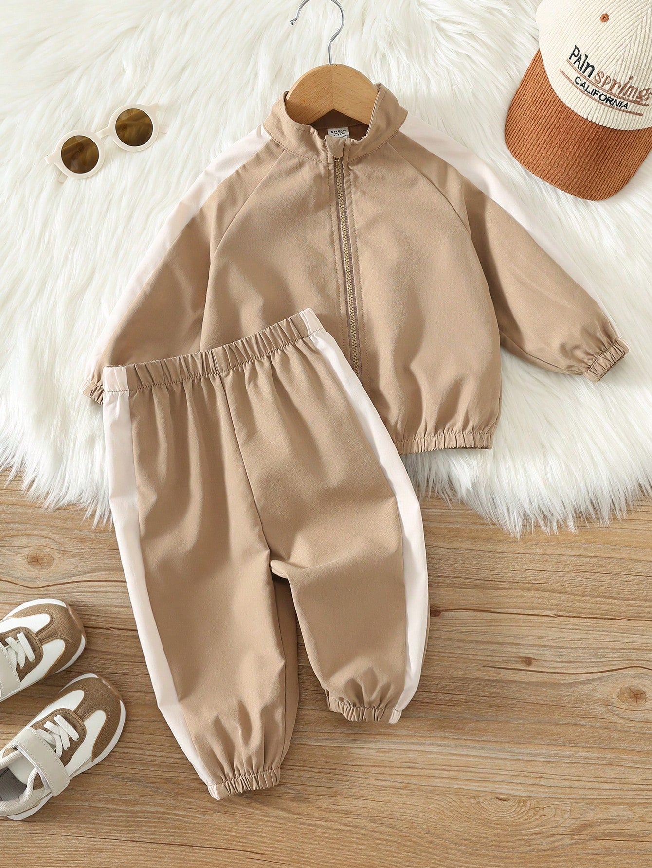 Unisex Baby Boy/Girl, Toddler 2pcs Autumn/Winter Casual Fashion Colorblock Patchwork Stand Collar Sweatshirt Set, Jacket Set, Baby Tracksuit, Baby Winter Clothes