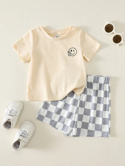 Unisex Baby Boy/Girl, Toddler 2pcs Spring/Summer Casual Fashion Short Sleeve T-Shirt Set, Streetwear, Baby Outfit Sets