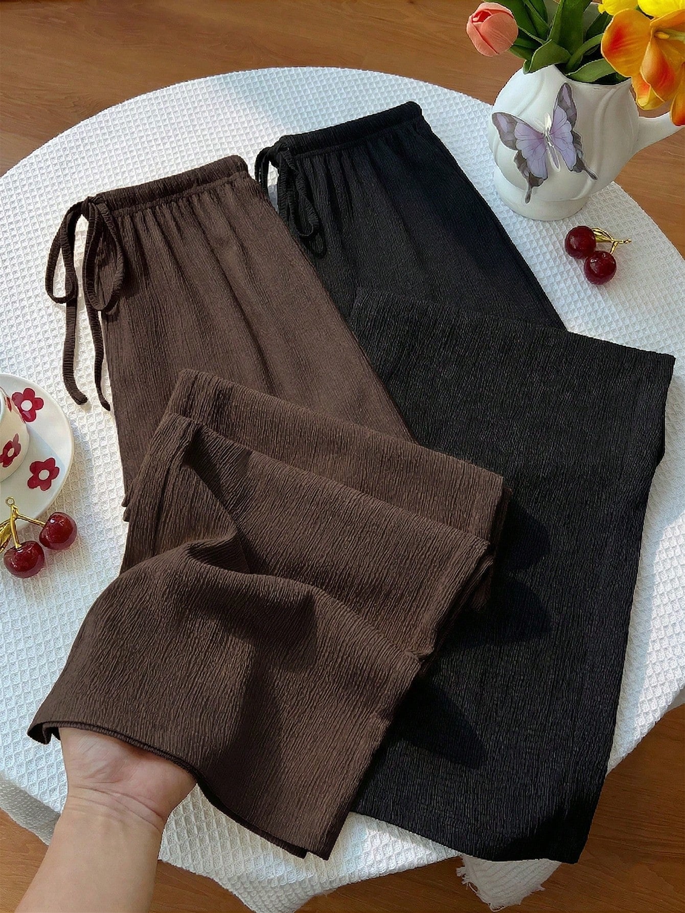 Unity Y2K Casual Vacation Versatile Collegiate Textured Wide Leg Pants