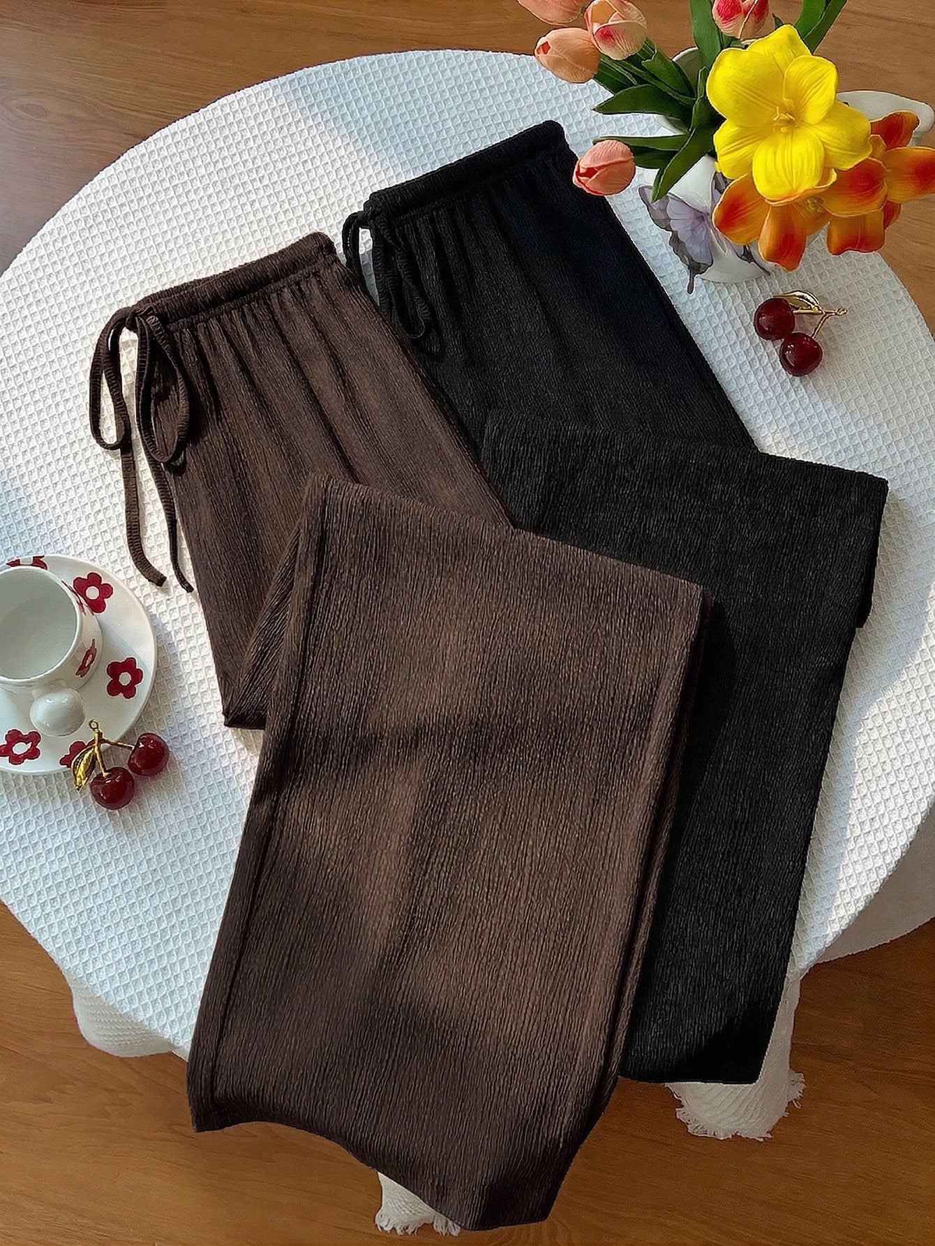 Unity Y2K Casual Vacation Versatile Collegiate Textured Wide Leg Pants