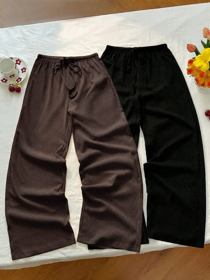 Unity Y2K Casual Vacation Versatile Collegiate Textured Wide Leg Pants