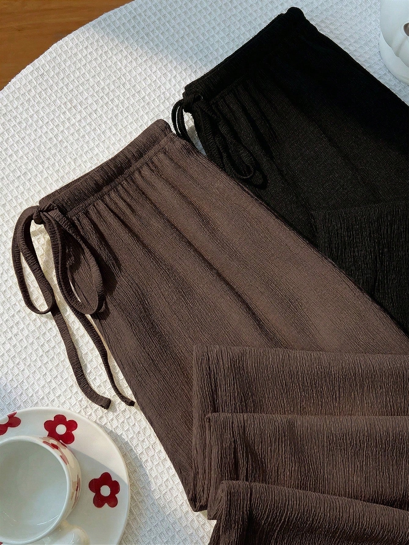 Unity Y2K Casual Vacation Versatile Collegiate Textured Wide Leg Pants