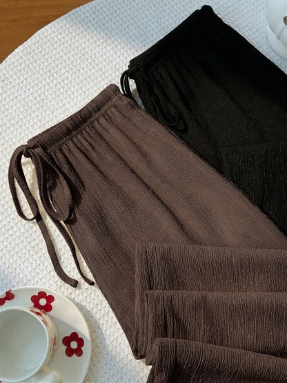 Unity Y2K Casual Vacation Versatile Collegiate Textured Wide Leg Pants