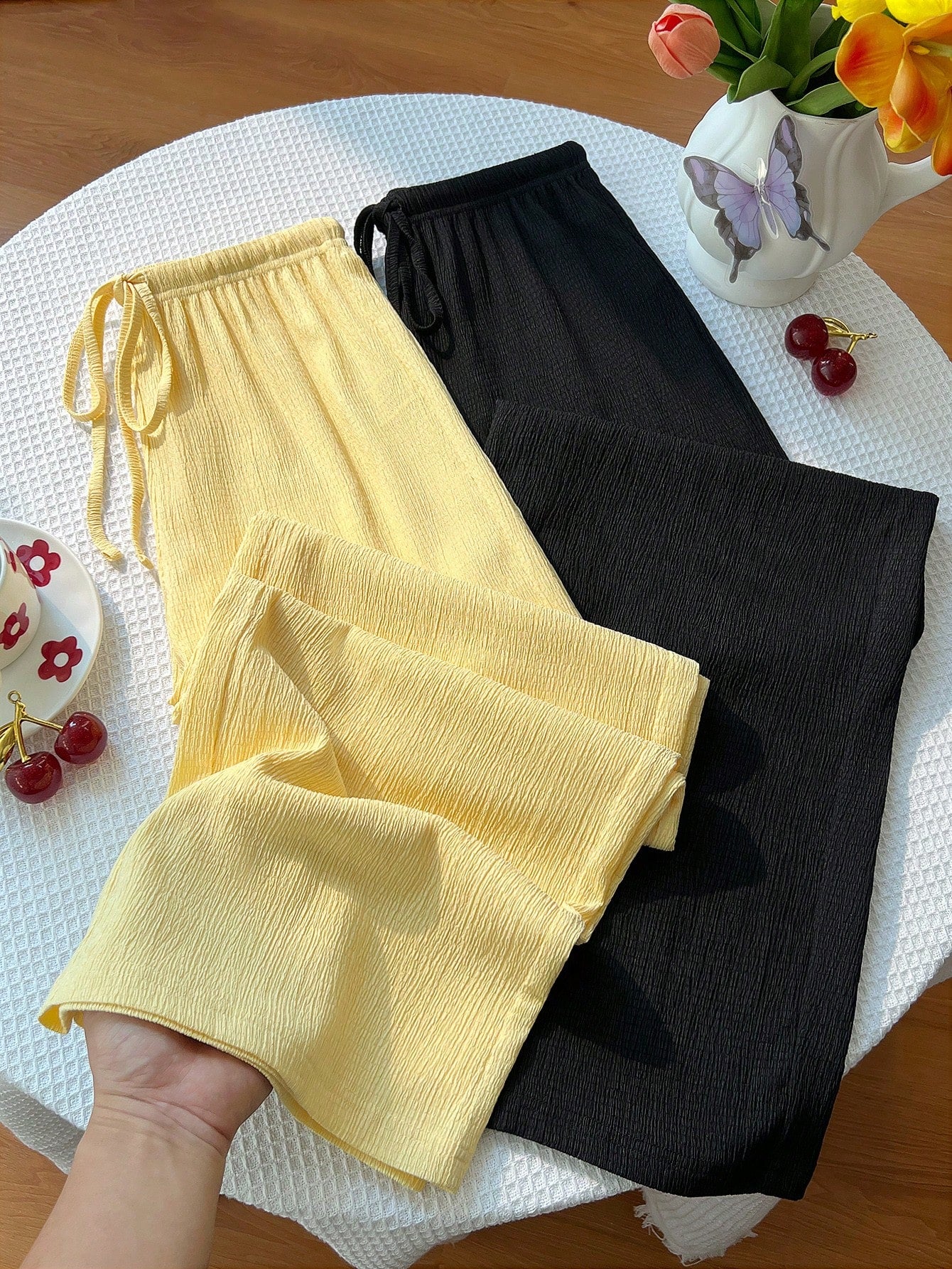 Unity Y2K Casual Vacation Versatile Collegiate Textured Wide Leg Pants