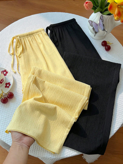 Unity Y2K Casual Vacation Versatile Collegiate Textured Wide Leg Pants