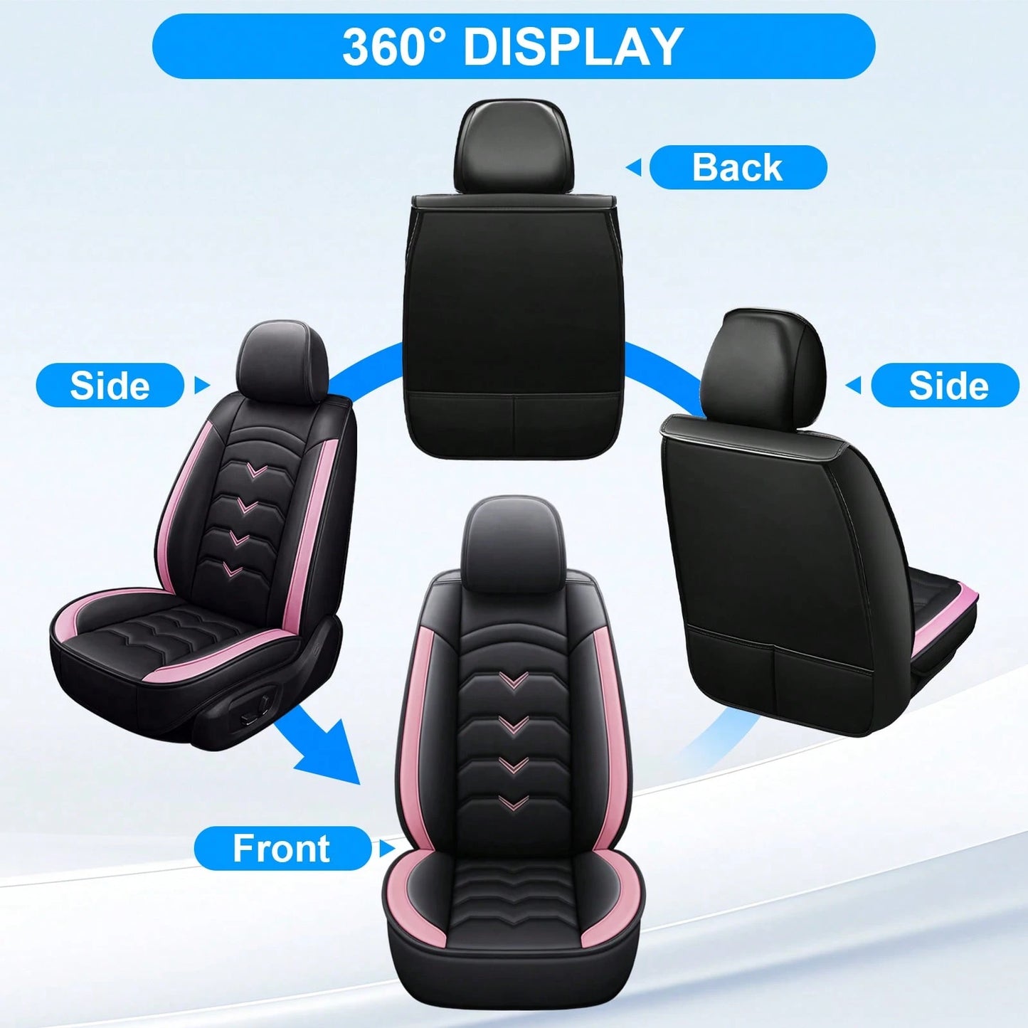 Universal 5-Seat PU Leather Car Seat Covers Black And Pink Full Set Waterproof Front & Rear Cushion Protectors, Airbag Compatible Car Interior Upgrade, Easy Installation And Easy To Clean Fit For Most
