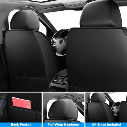 Universal 5-Seat PU Leather Car Seat Covers Black And Pink Full Set Waterproof Front & Rear Cushion Protectors, Airbag Compatible Car Interior Upgrade, Easy Installation And Easy To Clean Fit For Most