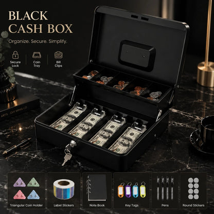 UPPVU-Anti-Theft Lockable Double-Layer Cash Box, Multi-Compartment Banknote And Coin Storage Box, Iron Cash Box For Stalls, Shops, And Home Use