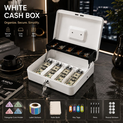 UPPVU-Anti-Theft Lockable Double-Layer Cash Box, Multi-Compartment Banknote And Coin Storage Box, Iron Cash Box For Stalls, Shops, And Home Use