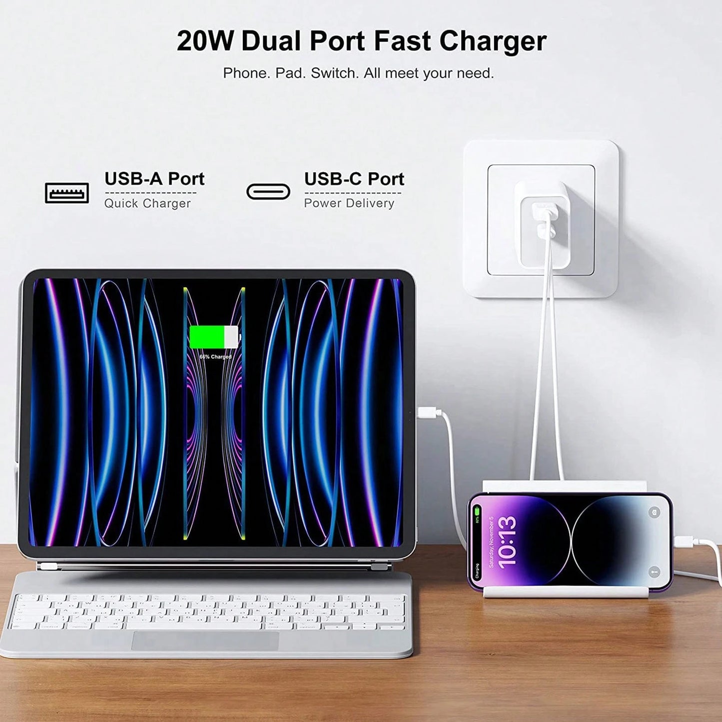 USB-C Charger: Dual-Port (USB-A + Type-C) Fast Charging Wall Block – Compact For Home & Travel| Local Warehouse Suitable For Multiple People Charging, Multiple Devices Charging, Home Charging Needs