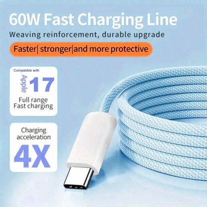 USB-C Fast Charging Cable Compatible With IPhone 17/16/15, USB-C To Type-C Charging & Data Cable (3.3/6.6/10ft Nylon Braided) For Indoor/Outdoor/Travel And Car Use, Fast Charging Compatible With Iphon
