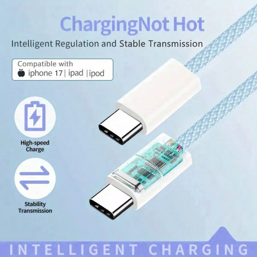 USB-C Fast Charging Cable Compatible With IPhone 17/16/15, USB-C To Type-C Charging & Data Cable (3.3/6.6/10ft Nylon Braided) For Indoor/Outdoor/Travel And Car Use, Fast Charging Compatible With Iphon