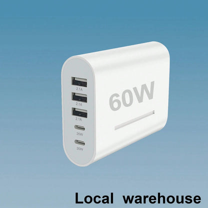 USB Type C Fast Charger Compact 5 Port PD Fast Charger, Charge Efficiently Compatible With Multiple Devices Suitable For Multiple People Charging, Multiple Devices Charging, Home Charging Needs, And O