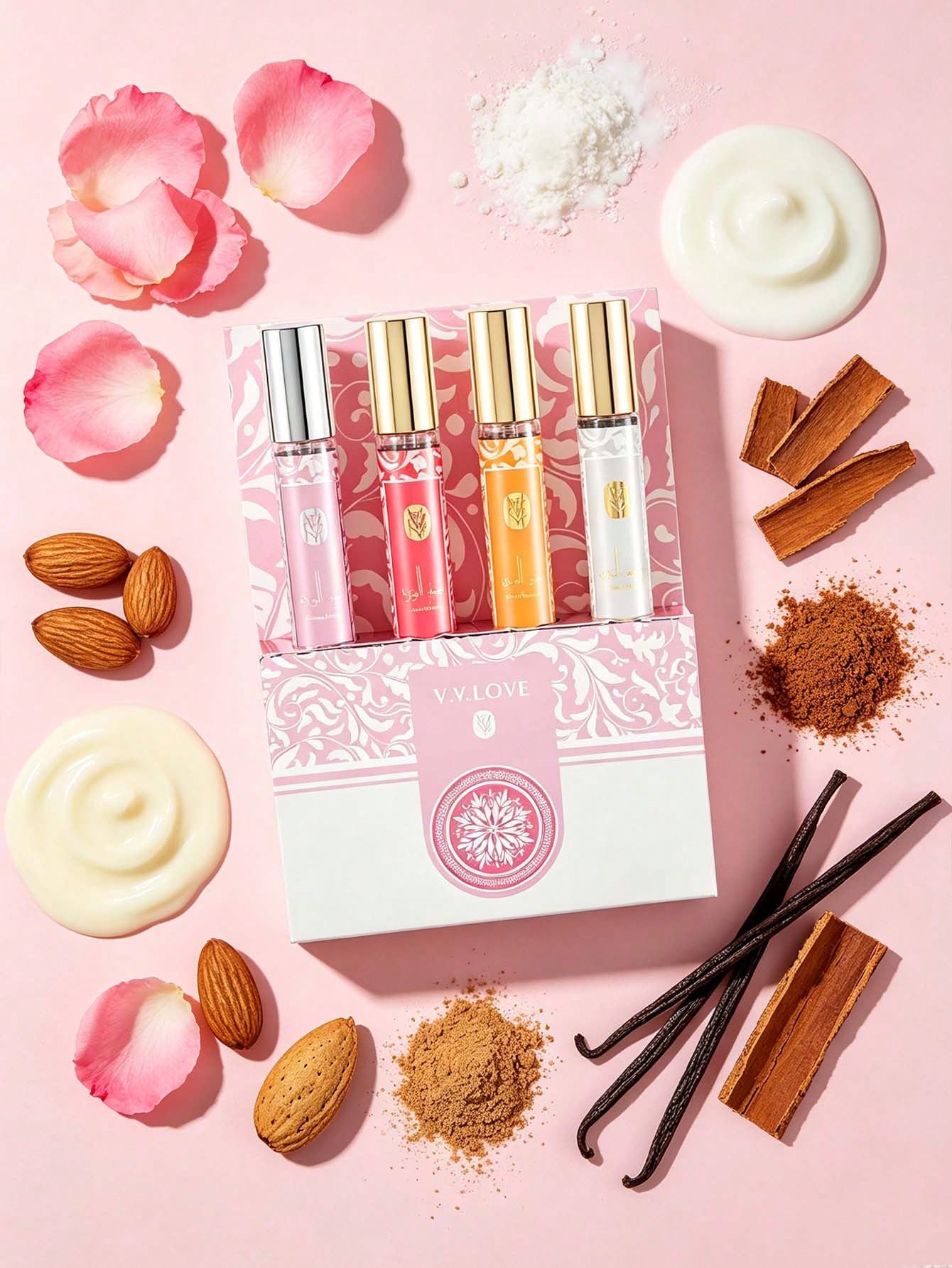 V.V.LOVE Charming Angel 4Pcs Perfume Set| Floral Gourmand Scent With Rose Milk, Almond Biscuit & Sandalwood| 35ml4