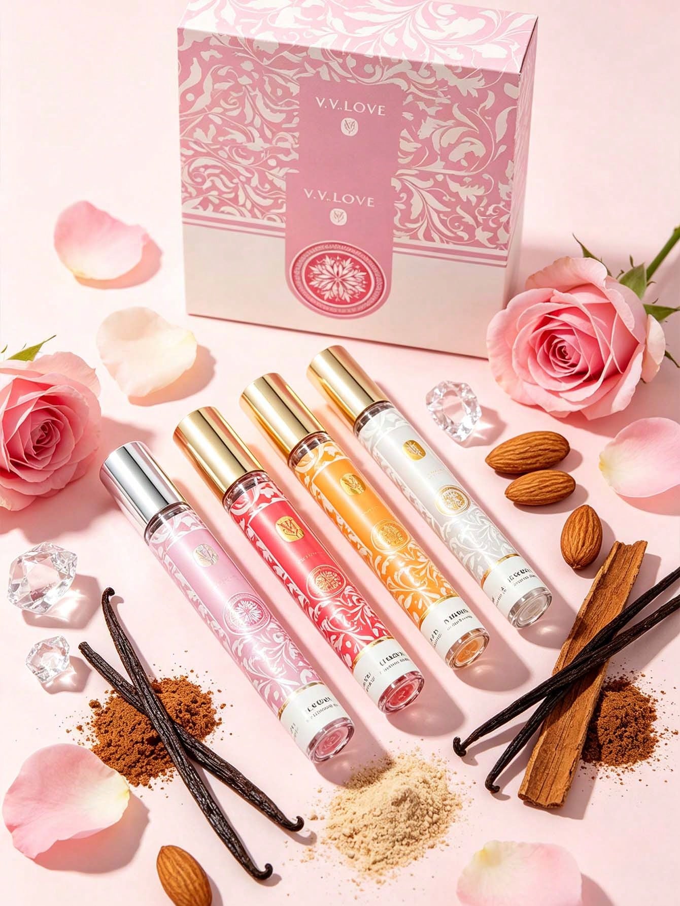 V.V.LOVE Charming Angel 4Pcs Perfume Set| Floral Gourmand Scent With Rose Milk, Almond Biscuit & Sandalwood| 35ml4
