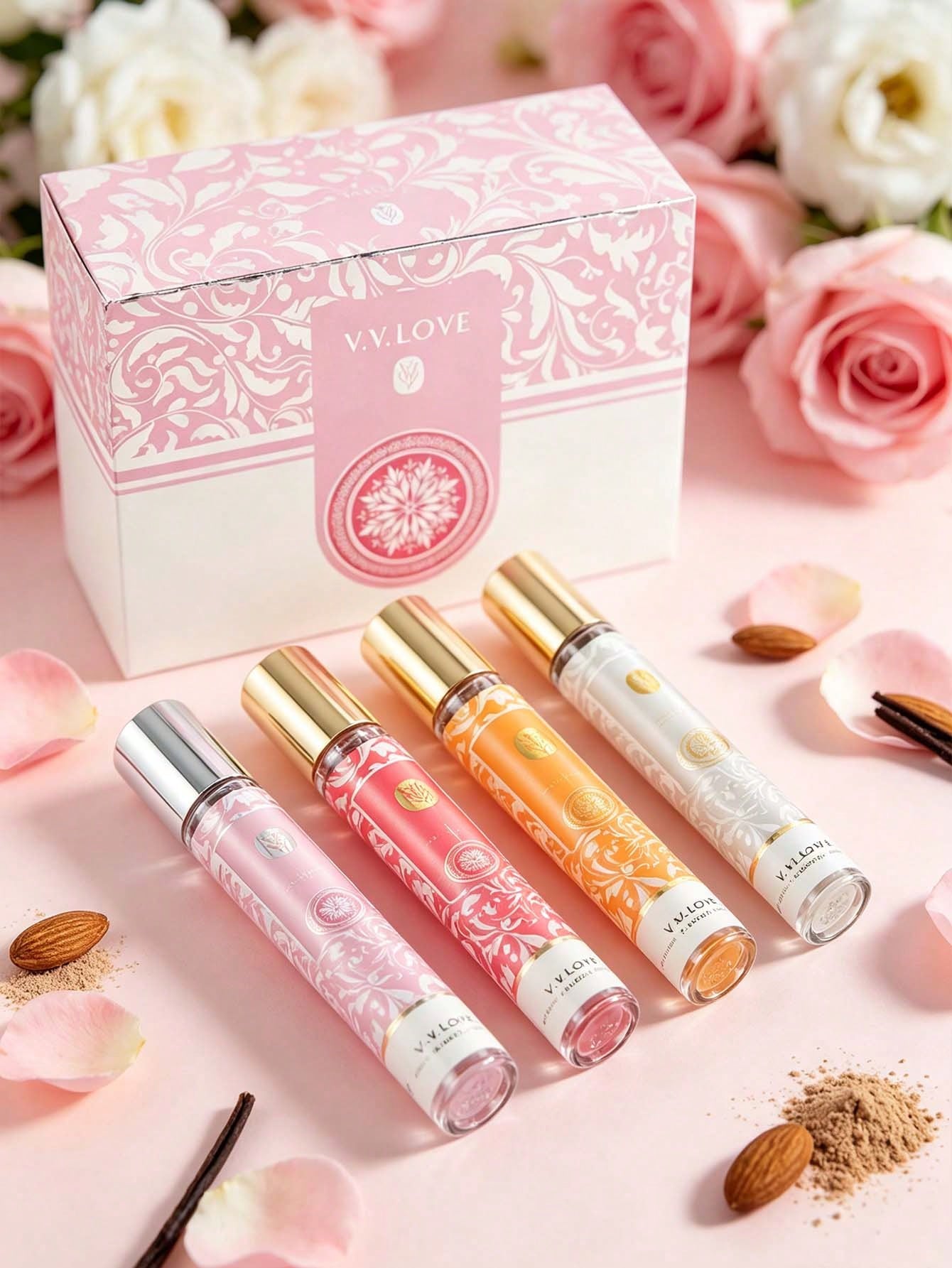 V.V.LOVE Charming Angel 4Pcs Perfume Set| Floral Gourmand Scent With Rose Milk, Almond Biscuit & Sandalwood| 35ml4