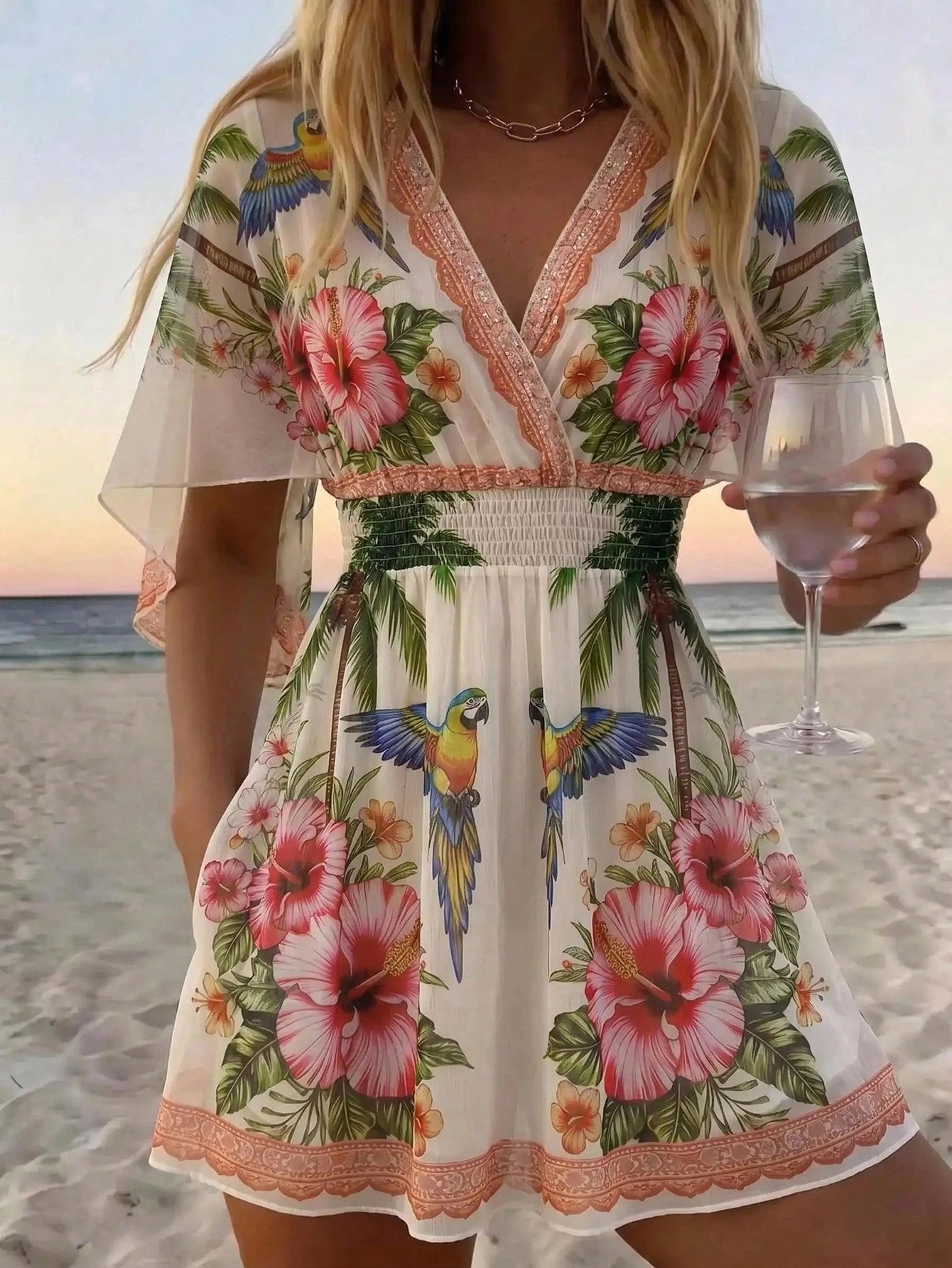 Vaclyn 2026SS Spring/Summer New Coconut Tree Placement Print Vacation Beach Seaside Casual Women's Cover-Up