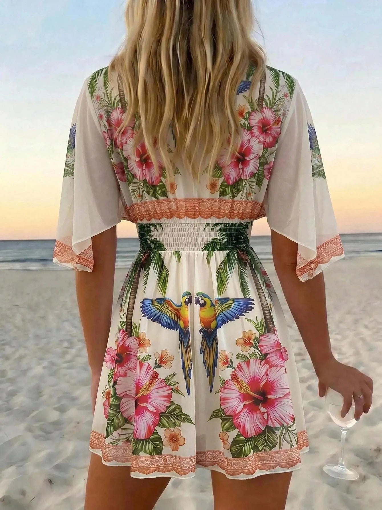 Vaclyn 2026SS Spring/Summer New Coconut Tree Placement Print Vacation Beach Seaside Casual Women's Cover-Up