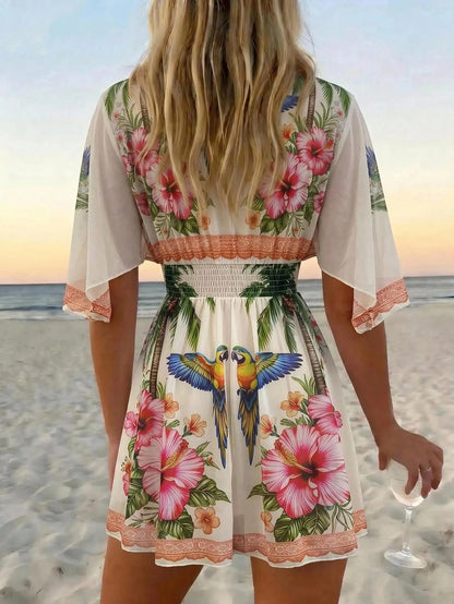 Vaclyn 2026SS Spring/Summer New Coconut Tree Placement Print Vacation Beach Seaside Casual Women's Cover-Up