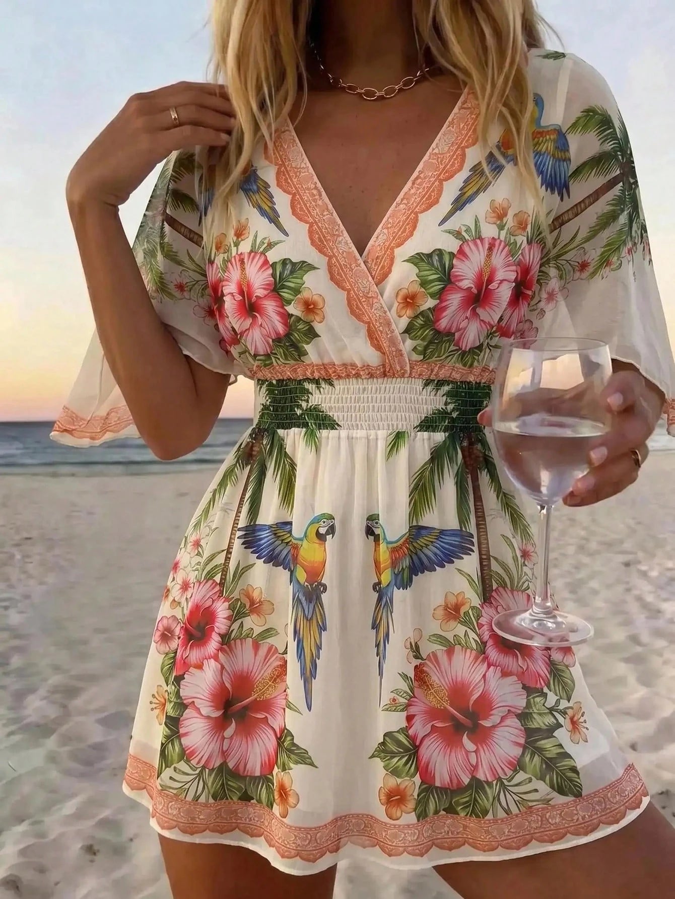Vaclyn 2026SS Spring/Summer New Coconut Tree Placement Print Vacation Beach Seaside Casual Women's Cover-Up