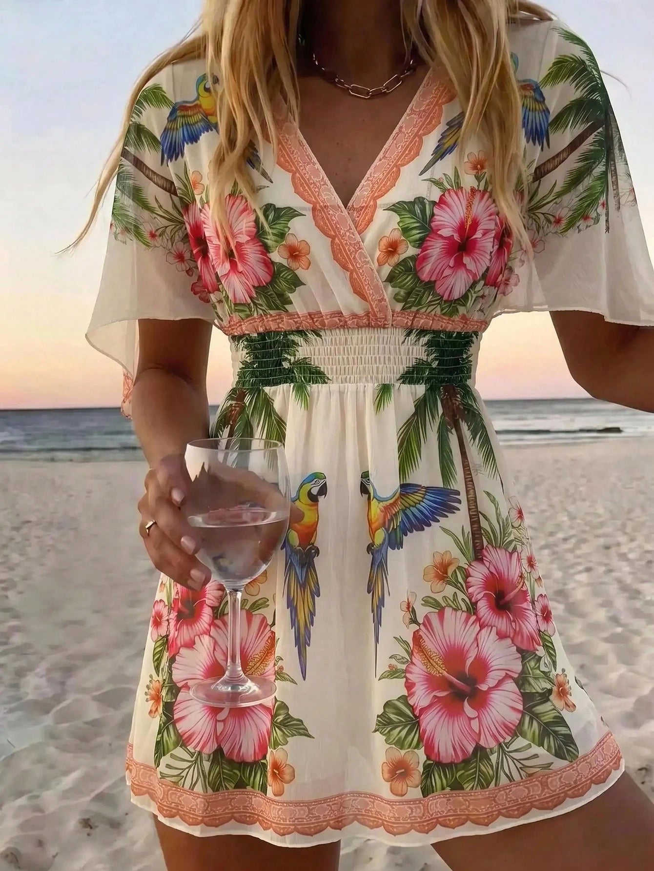 Vaclyn 2026SS Spring/Summer New Coconut Tree Placement Print Vacation Beach Seaside Casual Women's Cover-Up